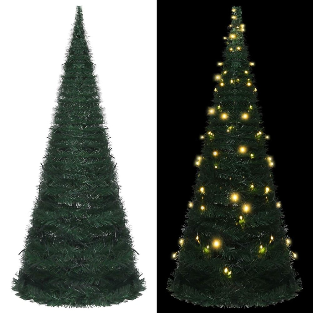 Tidyard Pop Up Christmas Tree, Pre-Lit 7ft Collapsible Artificial PVC Tree with 200 LED Lights, Indoor Outdoor Holiday Decoration for Living Room Garden Party