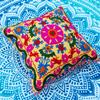 Boho Throw Suzani Pillow, Embroidered Pillow Covers 16x16, Decorative Throw Pillow Cover, Indian Pom Pom Outdoor Pillow (50) view 2
