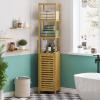VIAGDO Storage Tall Slim Cabinet with Shutter Door and 3 Tier Shelves, Freestanding Linen Tower Cabinet for Living Room, Kitchen, Bathroom Organizer, Natural Bamboo view 2