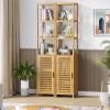 VIAGDO Storage Tall Slim Cabinet with Shutter Door and 3 Tier Shelves, Freestanding Linen Tower Cabinet for Living Room, Kitchen, Bathroom Organizer, Natural Bamboo view 4