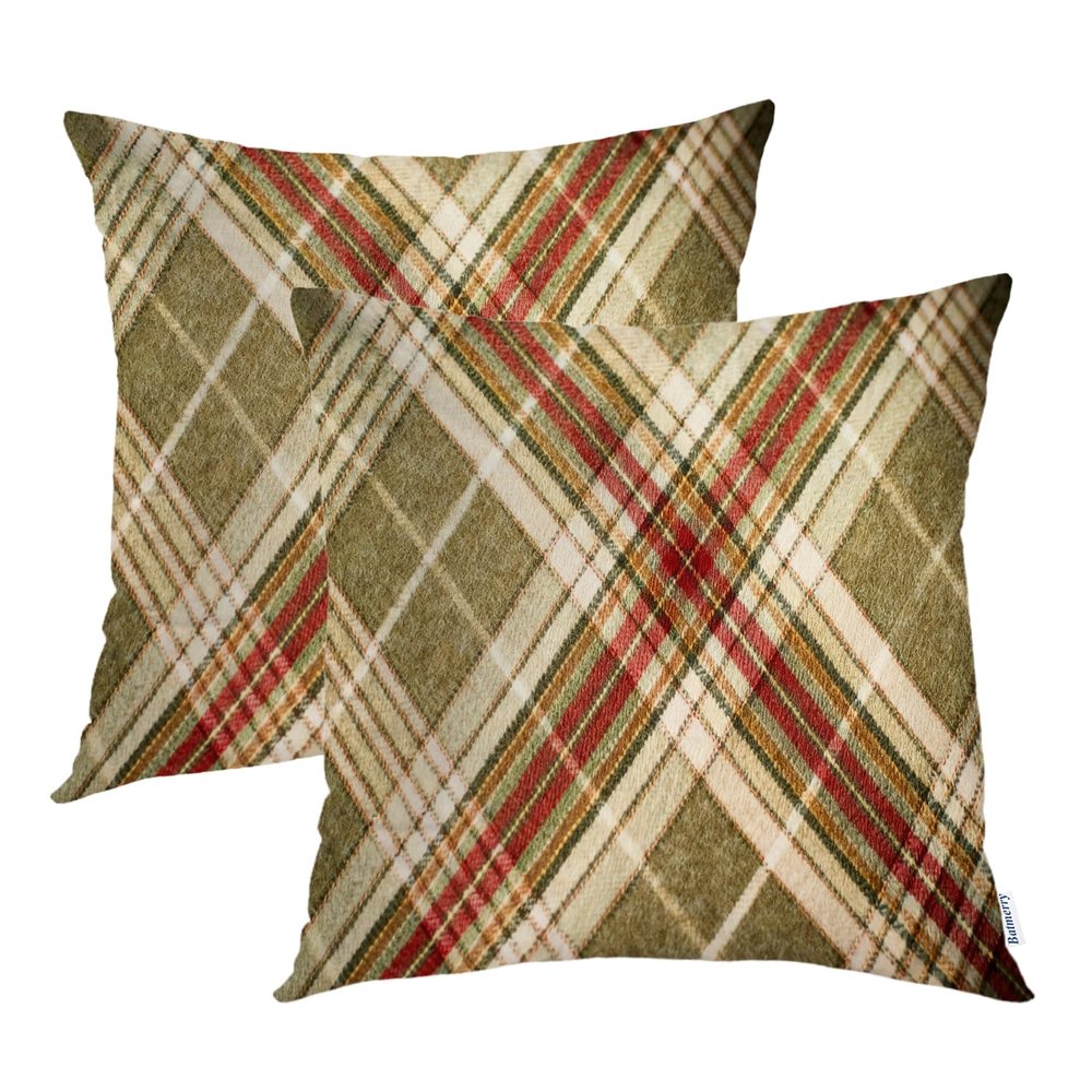 Batmerry Plaid Pillow Covers 20x20 Inch Set of 2, Tartan Wool Tartan Fabric Plaid Britain Clothing Material Scotland Double Sided Decorative Pillows Cases Throw Pillows Covers