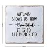 Aihesui Wood Sign Hanging Home Wall Decoration Autumn Shows Us How Beautiful It is to Let Things Go Frameless Design Plaque Use for Living Room Kitchen Batheroom Bedroom Office School 16x16inch view 2