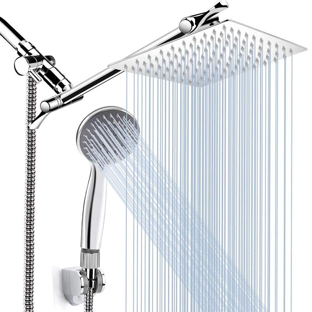 TYQXSH 8 Inch High Pressure Rain Hand Shower Head, Adjustable Stainless Steel Bathroom Shower Head,with 11 Inch Extension Arm