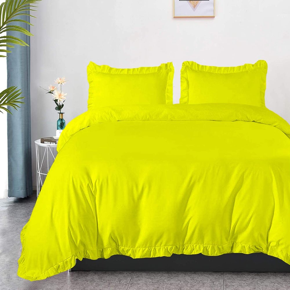 Xtream Fabric Ultra Soft 1 Piece Frilled Duvet Cover with Beautiful Corner Edge Ruffle Comforter Cover 100% Cotton 800 TC Solid King/California King Size, Yellow