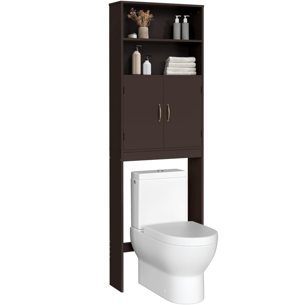 Yaheetech Over The Toilet Storage, Taller Bathroom Organizer Space-Saving Storage Cabinet with Adjustable Shelves and Double Doors, 77 in H, Espresso
