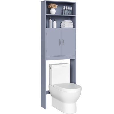 Yaheetech Over The Toilet Storage, Taller Bathroom Organizer Space-Saving Storage Cabinet with Adjustable Shelves and Double Doors, 77 in H, Grey