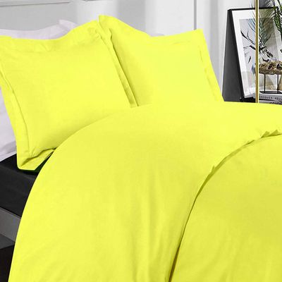 AMAY Giza Cotton, 500 Thread Count 3-Piece Duvet Cover Set, Super, Luxurious, Stylish - Olympic Queen Yellow Solid