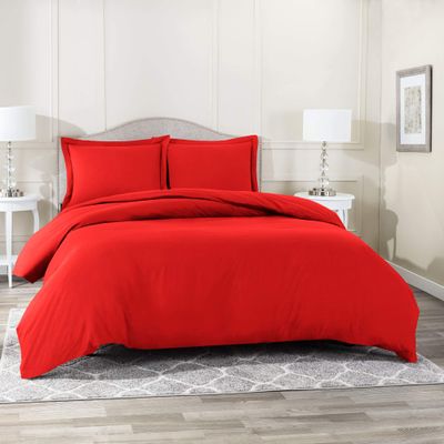 AMAY Giza Cotton, 500 Thread Count 3-Piece Duvet Cover Set, Super, Luxurious, Stylish - RV Short Queen Red Solid