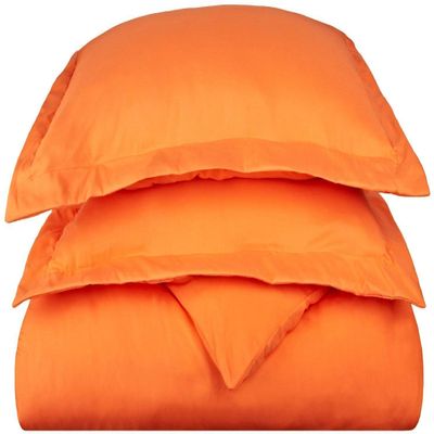 AMAY Giza Cotton, 500 Thread Count 3-Piece Duvet Cover Set, Super, Luxurious, Stylish - RV Short Queen Orange Solid