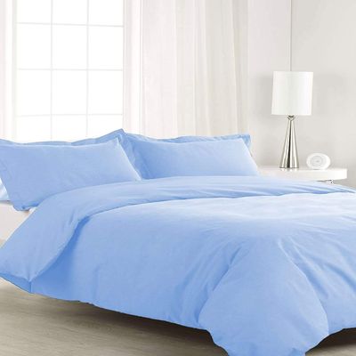 AMAY Giza Cotton, 500 Thread Count 3-Piece Duvet Cover Set, Super, Luxurious, Stylish - Emperor Light Blue Solid