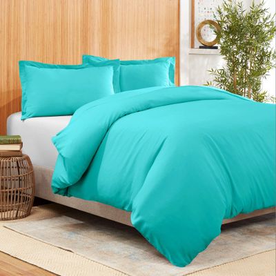 AMAY Giza Cotton, 500 Thread Count 3-Piece Duvet Cover Set, Super, Luxurious, Stylish - California Queen Turquoise Solid