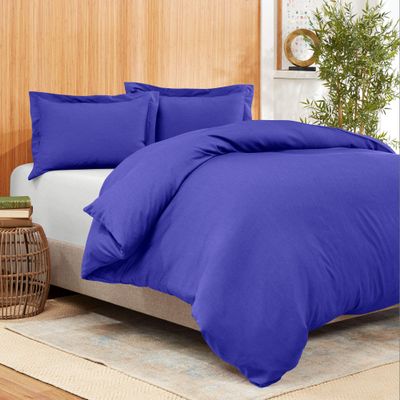AMAY Giza Cotton, 500 Thread Count 3-Piece Duvet Cover Set, Super, Luxurious, Stylish - California Queen Royal Blue Solid