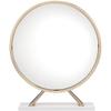 Acme Midriaks Metal Round Mirror and Faux Leather Stool in White and Gold view 1