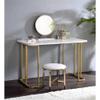 Acme Midriaks Metal Round Mirror and Faux Leather Stool in White and Gold view 3
