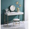 Acme Midriaks Metal Round Mirror and Faux Leather Stool in White and Gold view 4