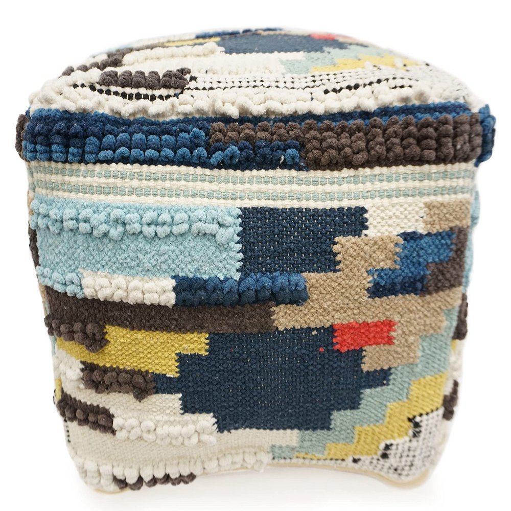 Home&Manor Wool Cotton 16" Pouf Ottoman