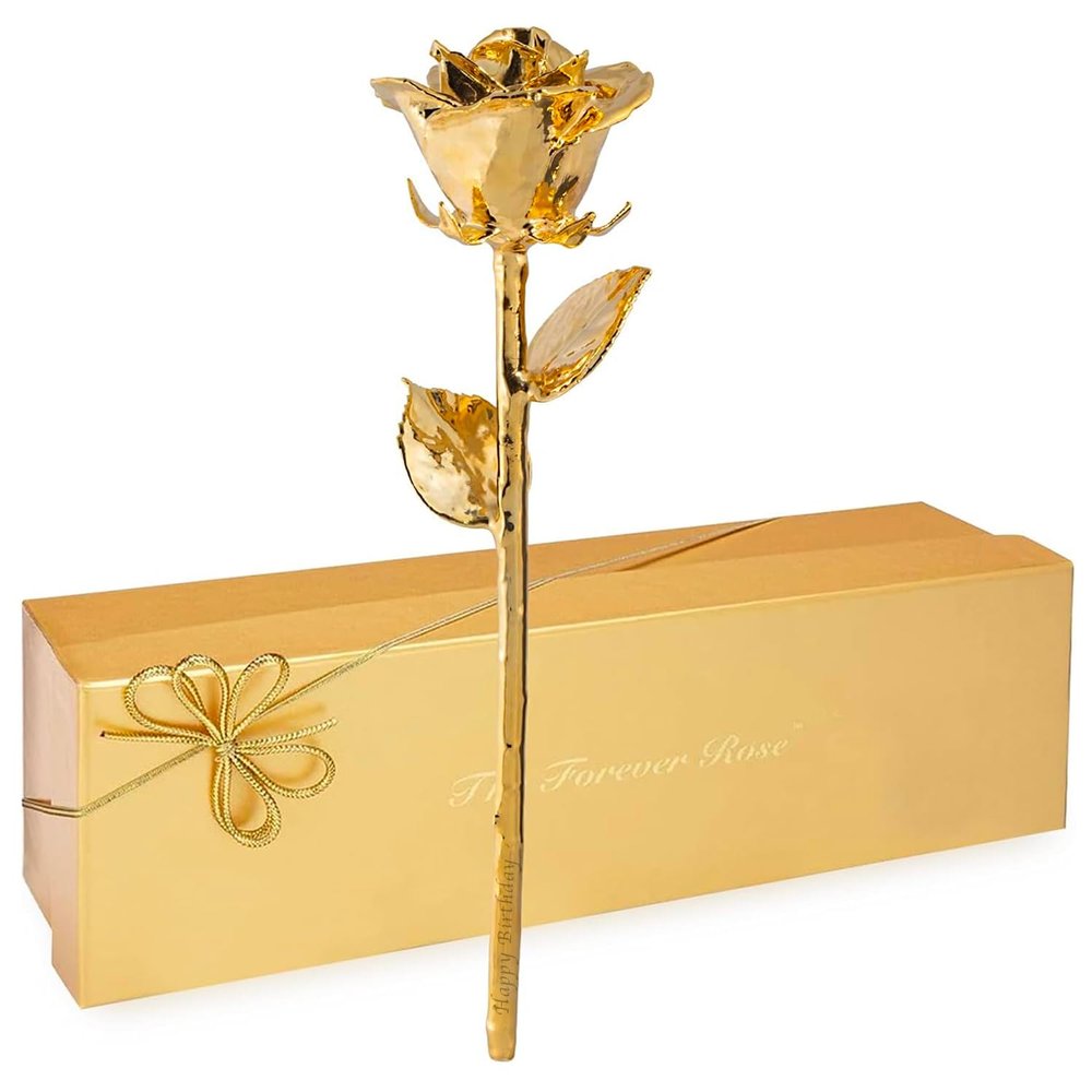 Forever Rose Real 24K Gold Dipped Rose | Everlasting and Custom Luxury Laser Engraved Real Hand Dipped 24K Gold Rose | Romantic Gifts for Women & Men