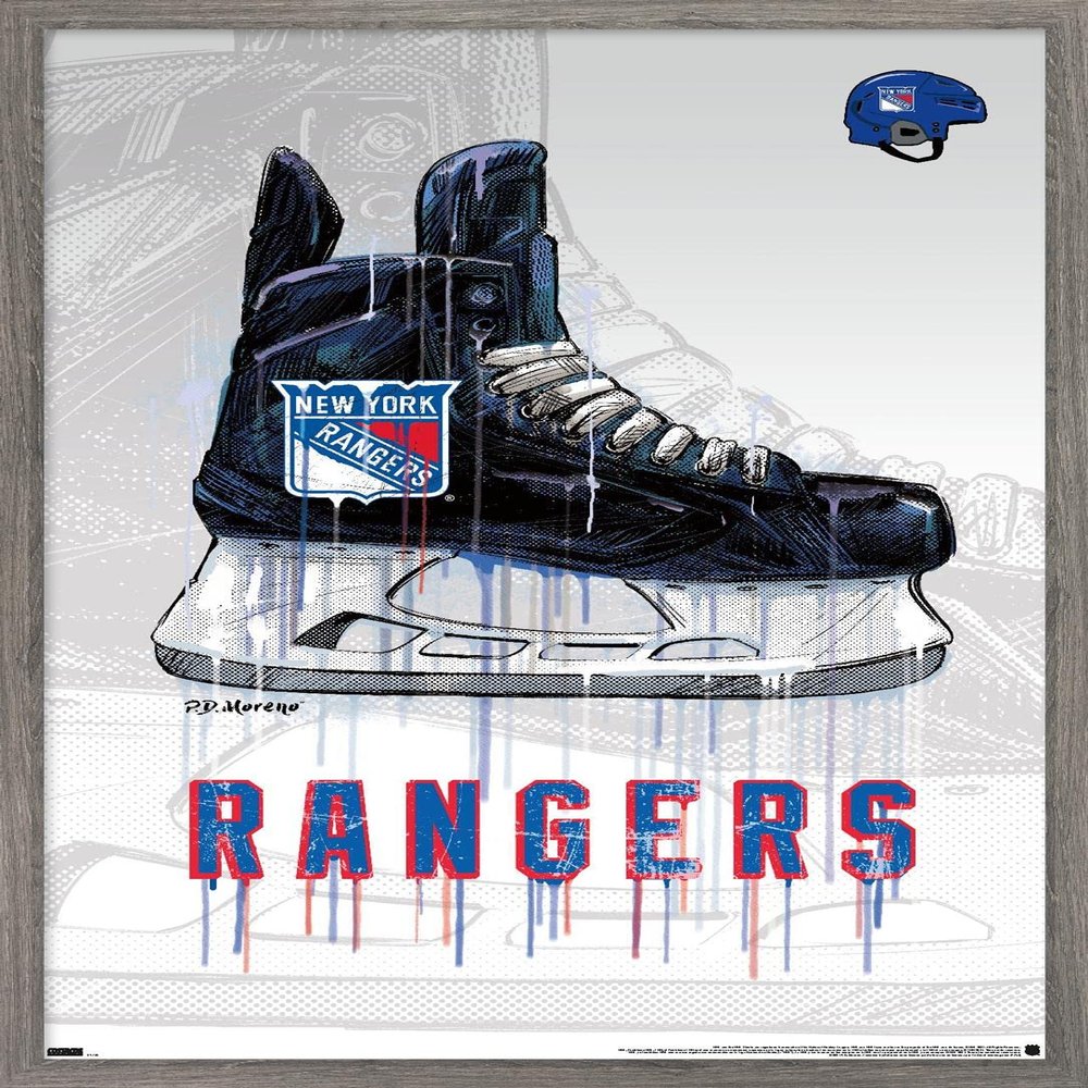 Trends International NHL New York Rangers - Drip Skate 21 Wall Poster, 14.725" x 22.375", Barnwood Framed Version