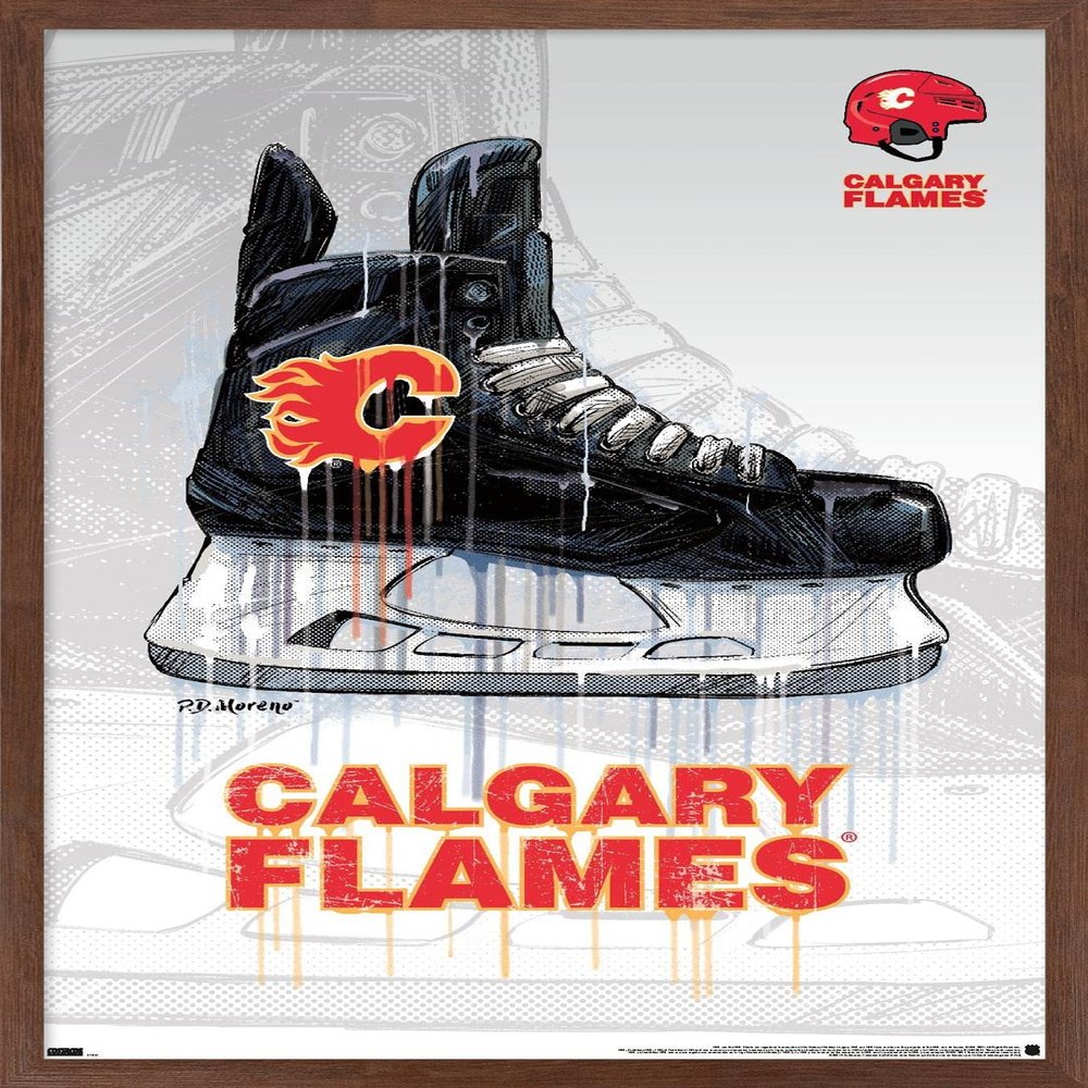 Trends International NHL Calgary Flames - Drip Skate 21 Wall Poster, 22.375" x 34", Mahogany Framed Version
