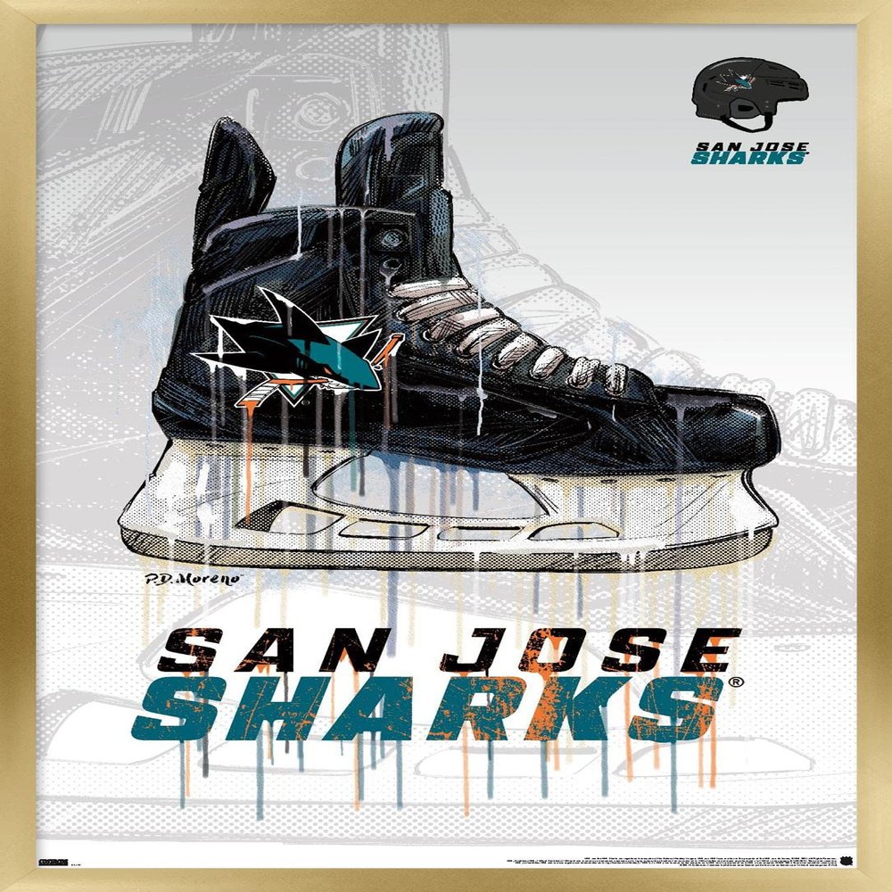Trends International NHL San Jose Sharks - Drip Skate 21 Wall Poster, 14.725" x 22.375", Gold Framed Version