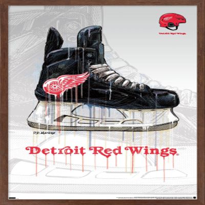 Trends International NHL Detroit Red Wings - Drip Skate 21 Wall Poster, 14.725" x 22.375", Mahogany Framed Version