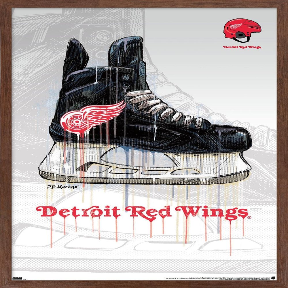 Trends International NHL Detroit Red Wings - Drip Skate 21 Wall Poster, 14.725" x 22.375", Mahogany Framed Version