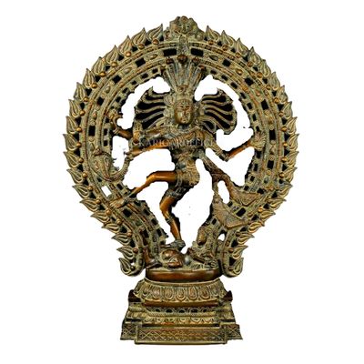 Dancing Shiva Nataraja Statue - Large 22 inches Gold Brass Natraj Idol - Hindu Lord Shiva Murti for Altar Outdoor Yoga Studio - Religious Home Temple Pooja Decoration Spiritual Housewarming Sculpture