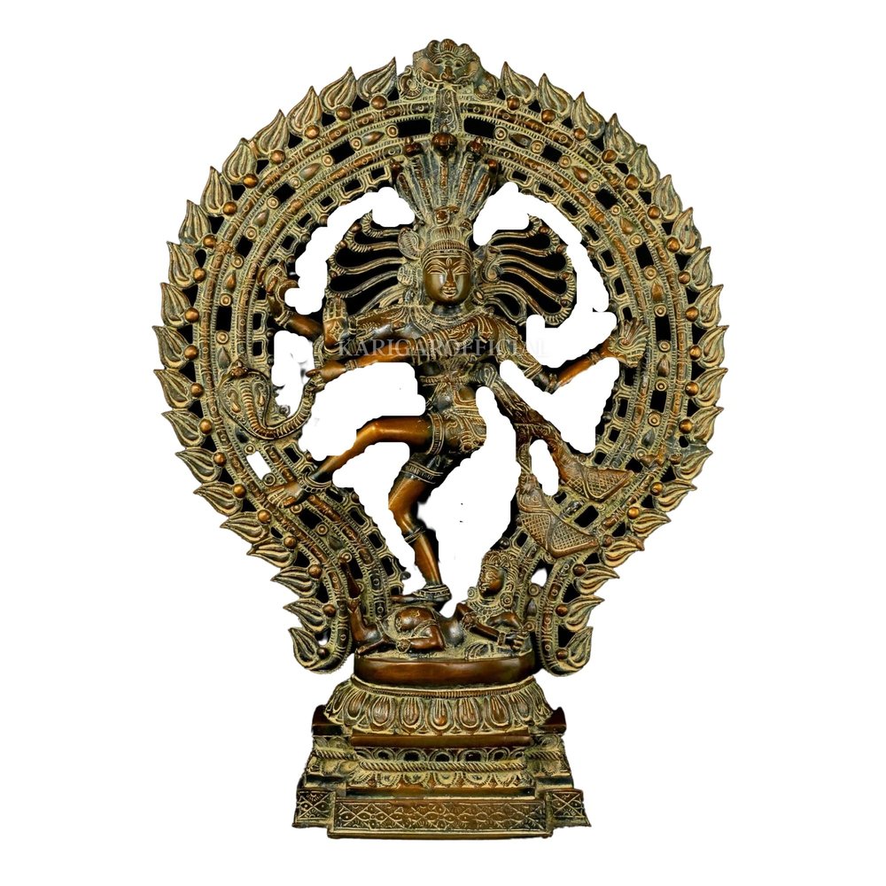 Dancing Shiva Nataraja Statue - Large 22 inches Gold Brass Natraj Idol - Hindu Lord Shiva Murti for Altar Outdoor Yoga Studio - Religious Home Temple Pooja Decoration Spiritual Housewarming Sculpture