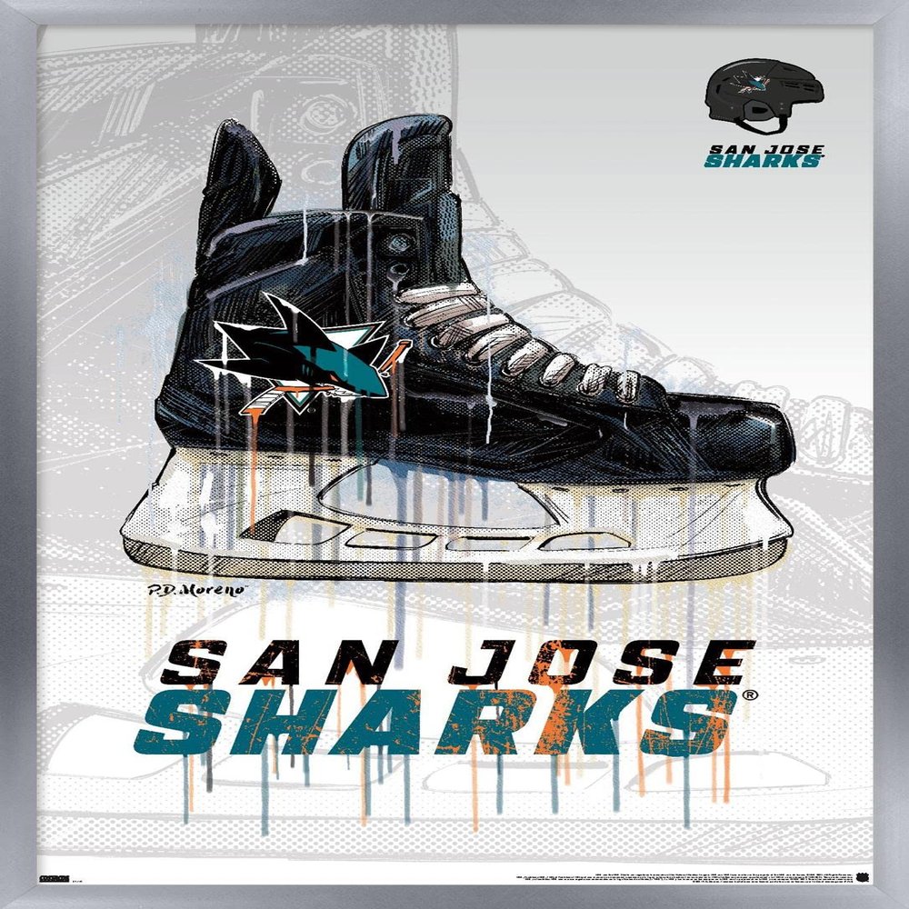 Trends International NHL San Jose Sharks - Drip Skate 21 Wall Poster, 22.375" x 34", Silver Framed Version