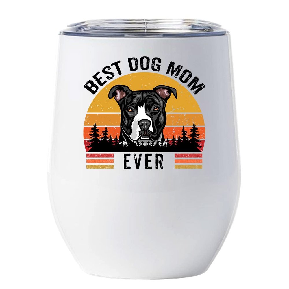 Best Dog Mom Ever Cup - Pitbull Terrier Tumbler 12oz With Lid Gift For Dogs Lover - Vintage Sunset Wine Glass - Funny Pit bull Mug Tumblers Stainless Steel Presents Idea For Women