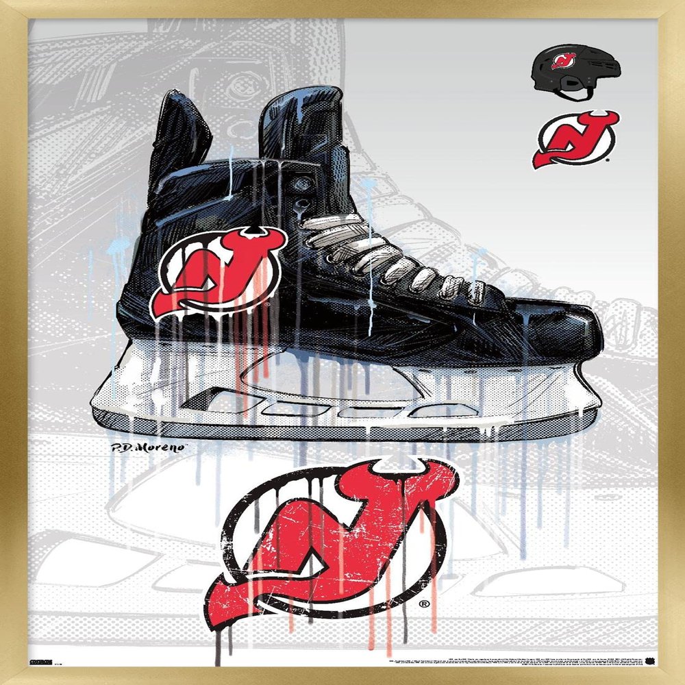 Trends International NHL New Jersey Devils - Drip Skate 21 Wall Poster, 22.375" x 34", Gold Framed Version