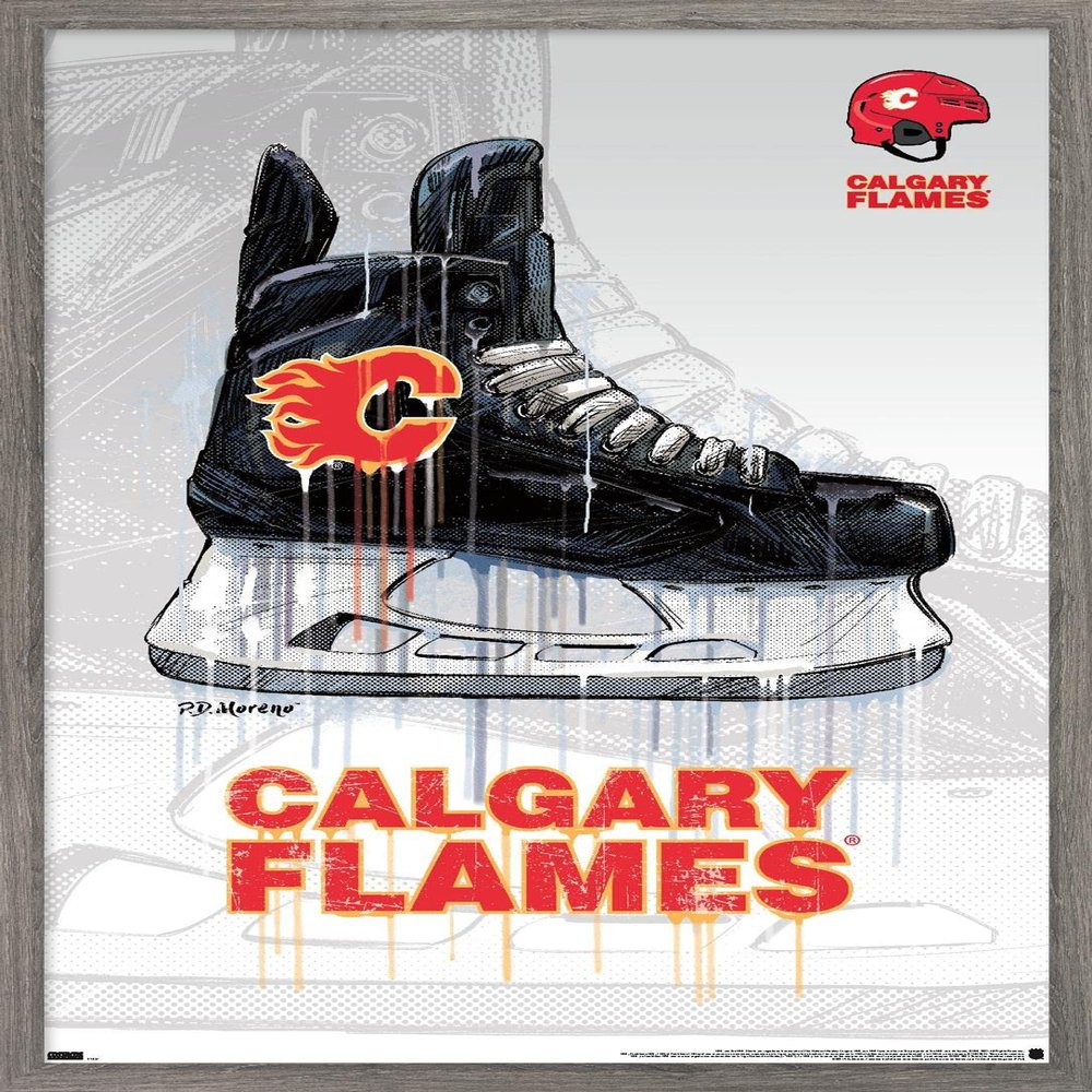 Trends International NHL Calgary Flames - Drip Skate 21 Wall Poster, 22.375" x 34", Barnwood Framed Version