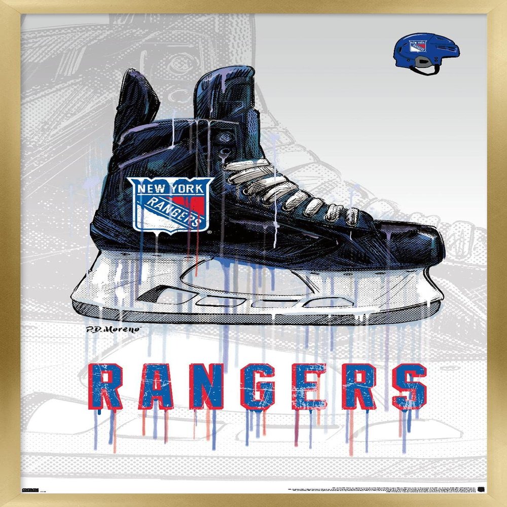 Trends International NHL New York Rangers - Drip Skate 21 Wall Poster, 14.725" x 22.375", Gold Framed Version