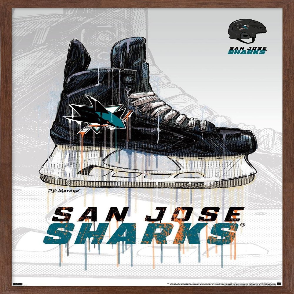 Trends International NHL San Jose Sharks - Drip Skate 21 Wall Poster, 22.375" x 34", Mahogany Framed Version