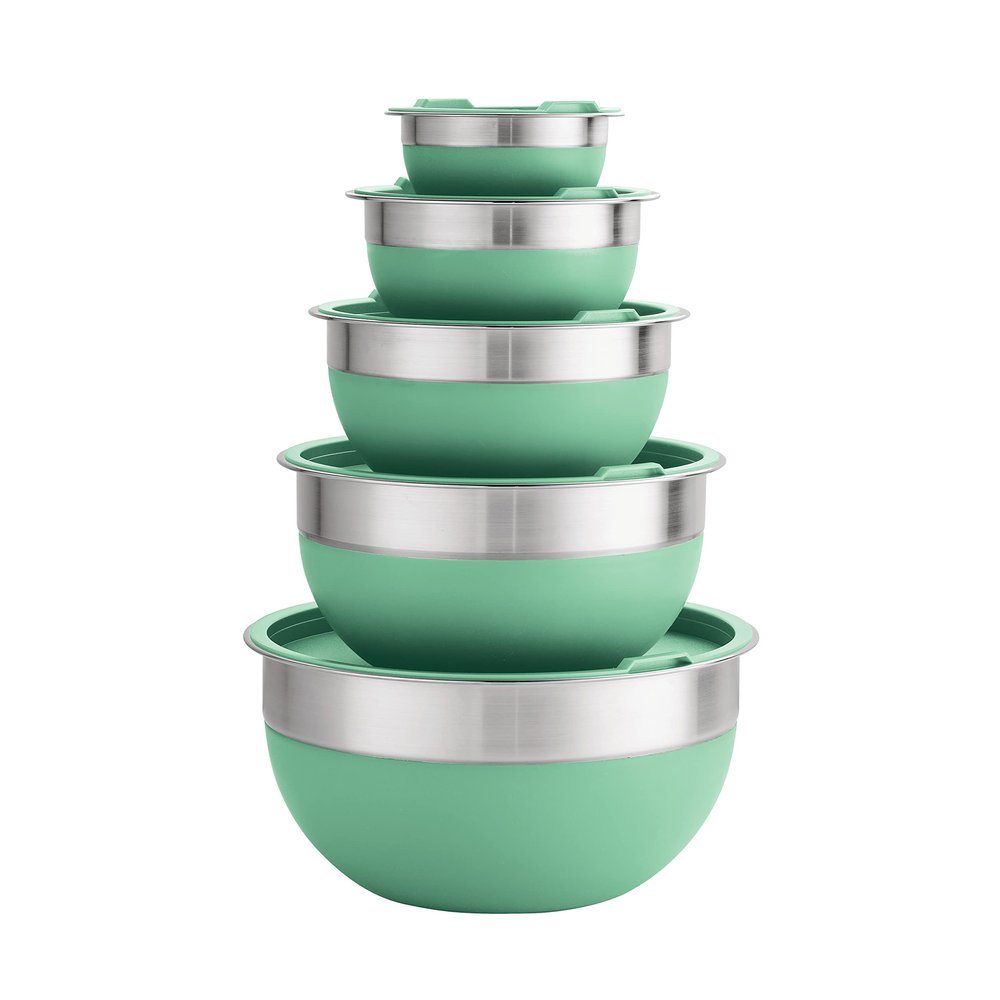 Tramontina 10 Pc Covered Stainless Steel and Silicone Mixing Bowl Set (Mint Green)