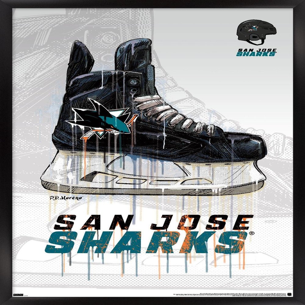 Trends International NHL San Jose Sharks - Drip Skate 21 Wall Poster, 14.725" x 22.375", Black Framed Version