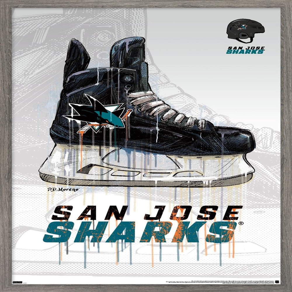 Trends International NHL San Jose Sharks - Drip Skate 21 Wall Poster, 22.375" x 34", Barnwood Framed Version