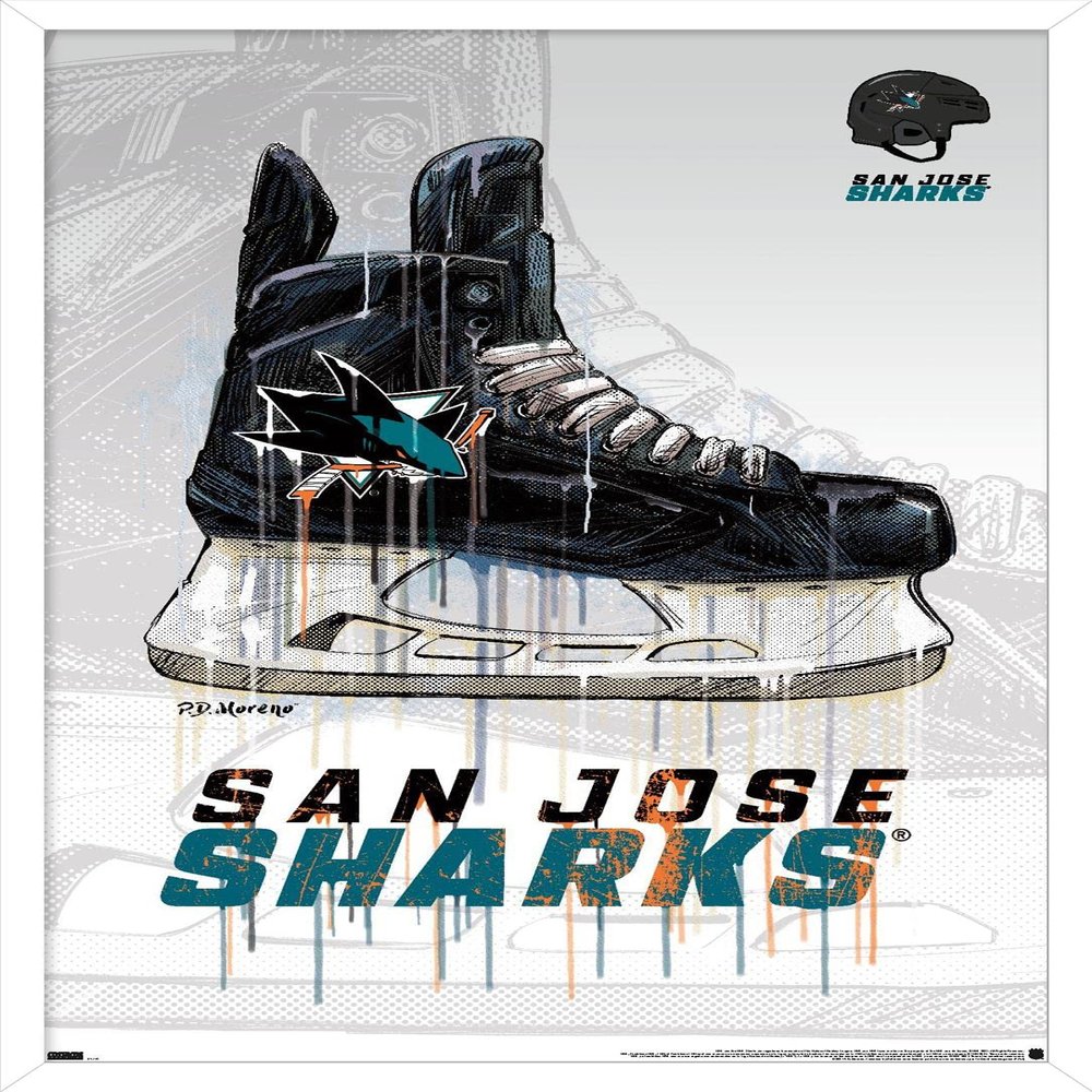 Trends International NHL San Jose Sharks - Drip Skate 21 Wall Poster, 22.375" x 34", White Framed Version