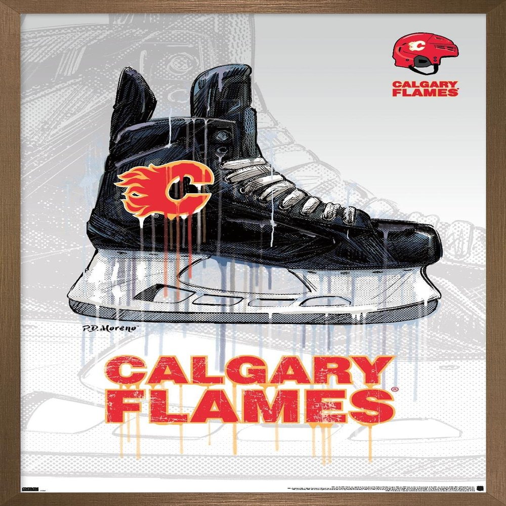 Trends International NHL Calgary Flames - Drip Skate 21 Wall Poster, 22.375" x 34", Bronze Framed Version