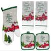 Red Truck Christmas Kitchen Set - Pot Holders, Oven Mitts and Towels view 1