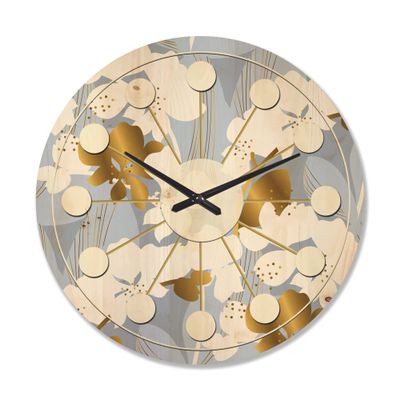 DesignQ 'White Orchid Blossom Color Pattern' Mid-Century Modern Wood Wall Clock Large Decorative Mid-Century Modern Wall Clock Oversized Wood Clocks for Living Room Dcor