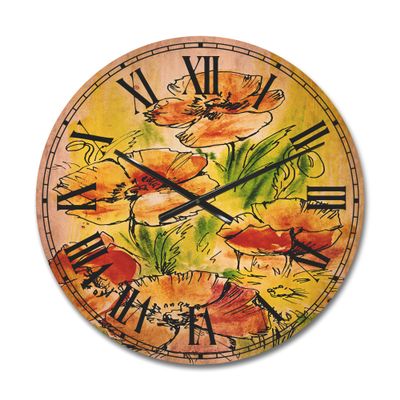 DesignQ 'Bouquet Poppies' Floral Wood Wall Clock Large Decorative Floral Wall Clock Oversized Wood Clocks for Living Room Dcor