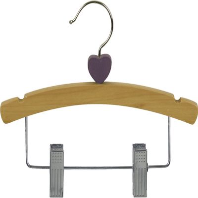 10 inch Baby Wooden Hanger with Clips 50 Pack, Kids Children Toddler Smooth Solid Wood Shirt Pants Coat Hangers, Heart Charm
