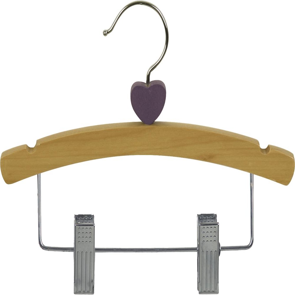 10 inch Baby Wooden Hanger with Clips 50 Pack, Kids Children Toddler Smooth Solid Wood Shirt Pants Coat Hangers, Heart Charm