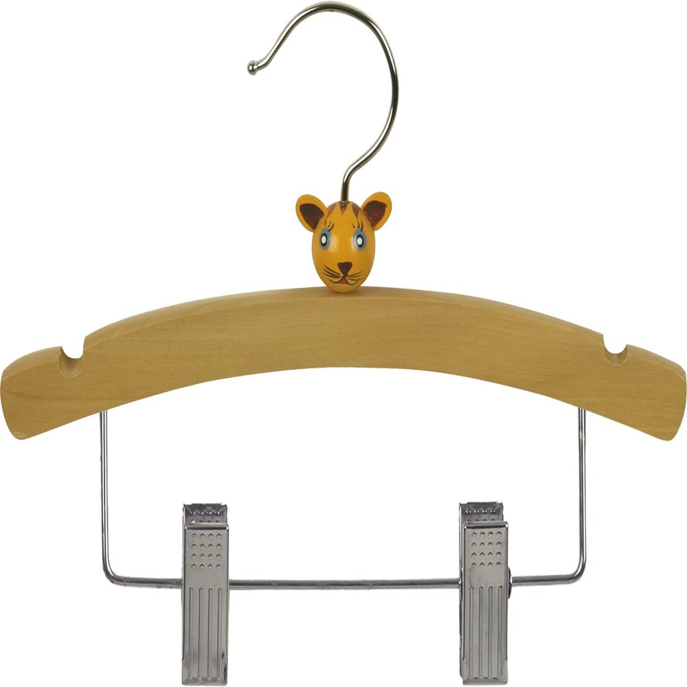 10 inch Baby Wooden Hanger with Clips 50 Pack, Kids Toddler Children Solid Wood Shirt Pants Skirt Nursery Hangers, Cat Charm
