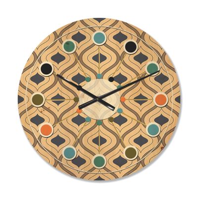 DesignQ 'Ornamental Retro Design VII' Mid-Century Modern Wood Wall Clock Large Decorative Mid-Century Modern Wall Clock Oversized Wood Clocks for Living Room Dcor