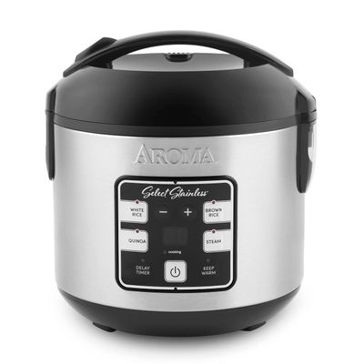 AROMA Select Stainless Rice Cooker, 4-Cup (Uncooked) / 8-Cup (Cooked), Stainless Steel Inner Pot, Multicooker, Steamer, 2 Qt, Stainless Steel, ARC-914SBDS