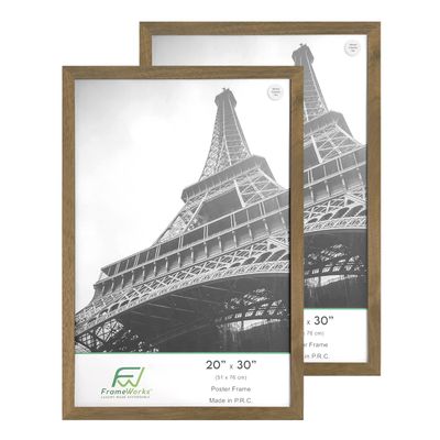 FrameWorks 20x30 Wooden Poster Frame, Classic Dark Oak Matte Edged Frames w/Shatterproof Acrylic Glass, Photos, Posters, Prints, Wall Decor  Home, Office, Gallery Display - Dark Oak - 2 Pack