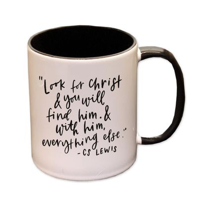 Christian quotes mug | Religious coffee mug by swaygirls | Faith coffee cup | CS Lewis quote (15 oz, White/Black)