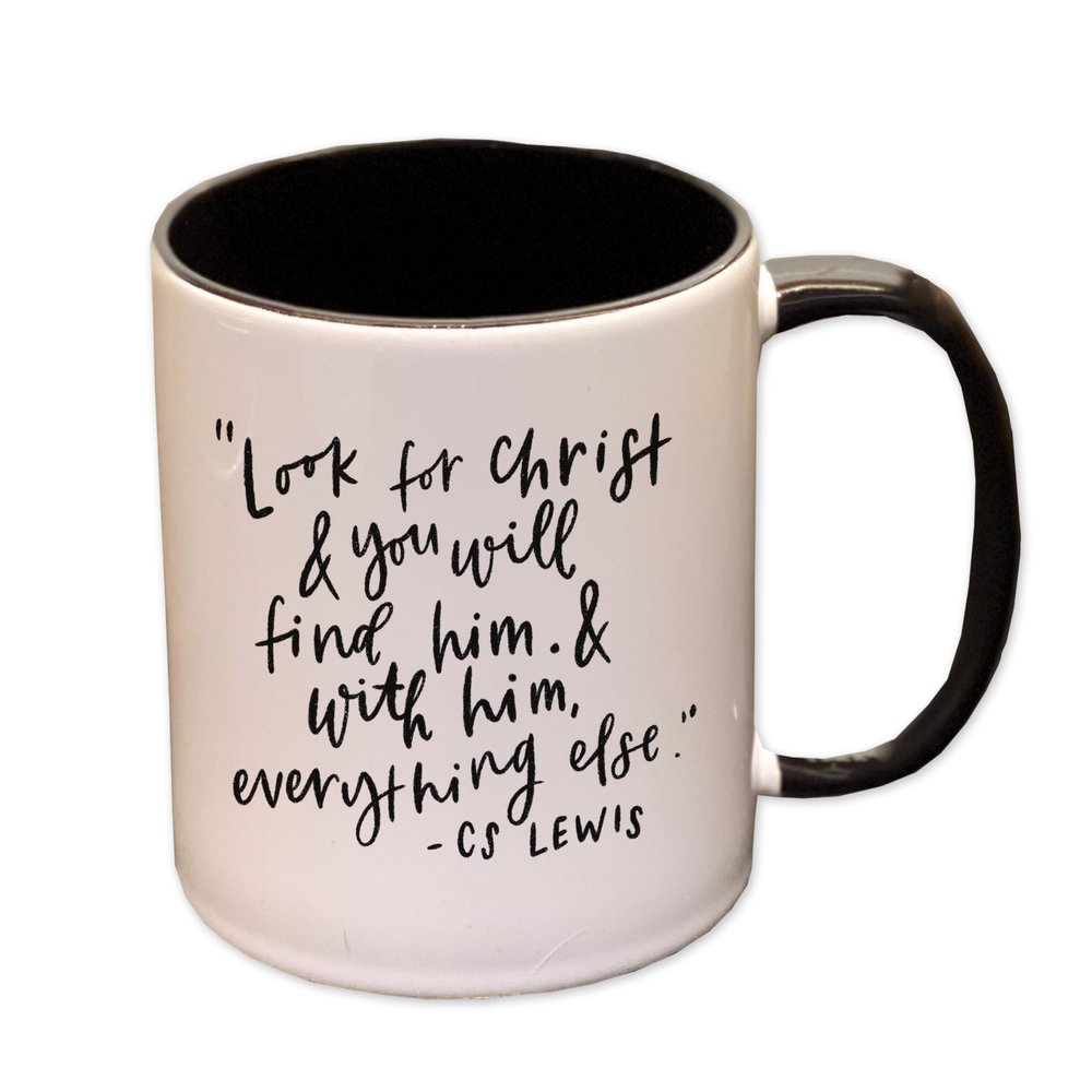 Christian quotes mug | Religious coffee mug by swaygirls | Faith coffee cup | CS Lewis quote (15 oz, White/Black)